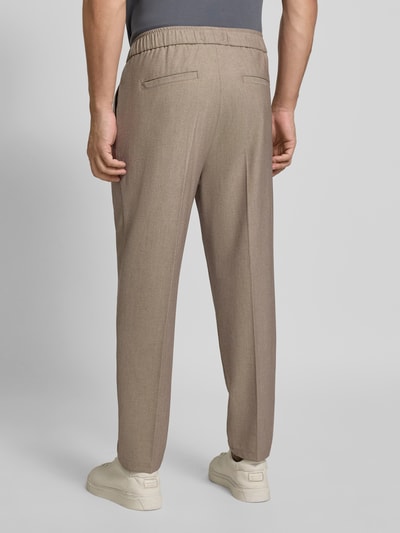 Casual Friday Tapered fit stoffen broek met bandplooien, model 'Haakan' Lichtbruin - 5