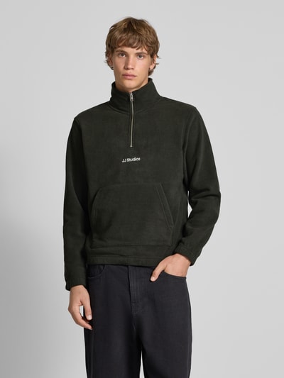 Jack & Jones Fleecepullover met kangoeroezak, model 'SOHO HALFZIP FLEECE' Olijfgroen - 4