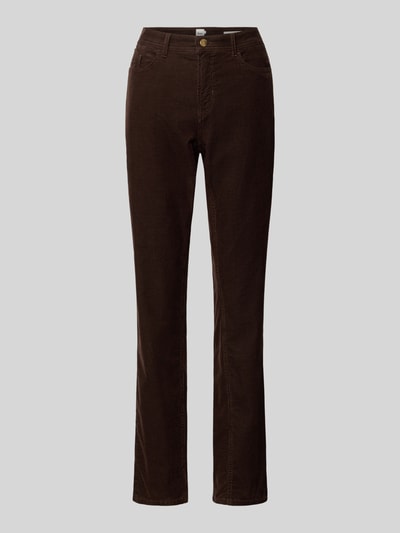 Produktfoto, braune schmale Hose aus Baumwoll-Mix mit feiner Struktur, Schmale Hose aus Baumwoll-Mix Modell 'CAROLA' von Brax, Damen Schmale Hose von Brax