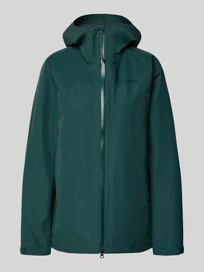 Produktfoto, Regular Fit Jacke mit Logo-Print Modell 'Treeline' von PEAK PERFORMANCE in Dunkelgrün, glatte Oberfläche, Stehkragen mit Kapuze, Damen, Rückenlänge bei Größe S: 71 cm, Schulterbreite: 44 cm, Brustweite: 53 cm, Ärmellänge: 55 cm