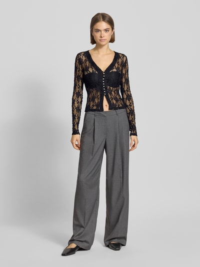 Only Slim fit shirt met lange mouwen in semi-transparante look, model 'ALBA' Zwart - 1