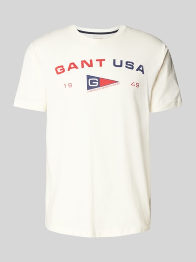 Gant T-shirt z detalami z logo Złamany biały 2