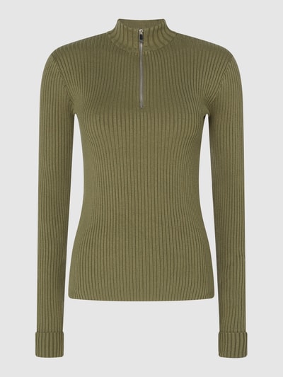EDITED Sweter z prążkowaną fakturą model ‘Alison’ Ciemnozielony 1