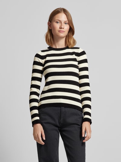 Vero Moda Slim fit gebreide pullover met streepmotief, model 'CHILI' Zwart - 4