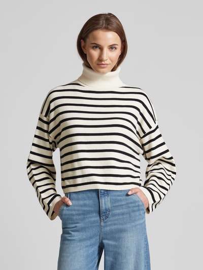 QS Cropped Strickpullover aus Viskose-Mix mit gerippten Abschlüssen Weiss 4