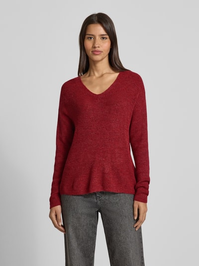 VERO MODA Regular fit gebreide pullover met V-hals, model 'CREWLEFILE' Rood gemêleerd - 4