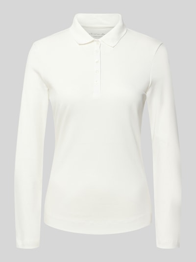 Produktfoto, Longsleeve mit Polokragen und Knopfleiste von Christian Berg Woman aus reiner Baumwolle, Slim Fit, Farbe Weiß, glatte Textur