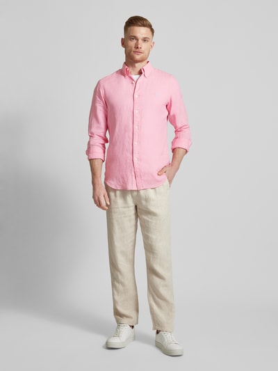 Polo Ralph Lauren Custom fit linnen overhemd met labelstitching Felroze - 1