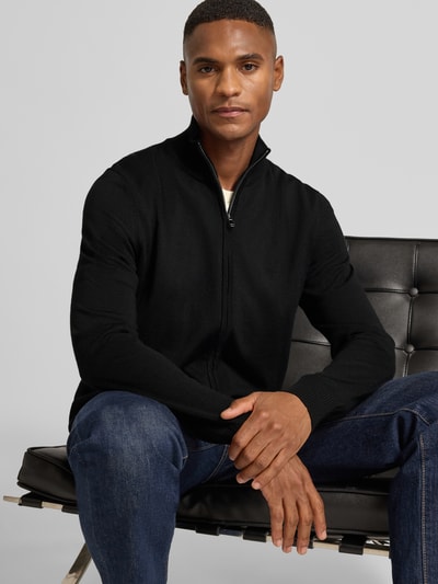 JOOP! Collection Gebreid jack van scheerwol met opstaande kraag, model 'Davis' Zwart - 3