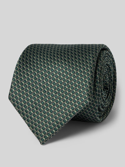 Productfoto, Krawatte aus Seide-Mix mit Allover-Muster van BOSS, donkergroen met geometrisch patroon, gladde textuur