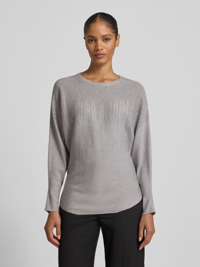 Apricot Strickpullover mit Ziersteinbesatz Mittelgrau 4