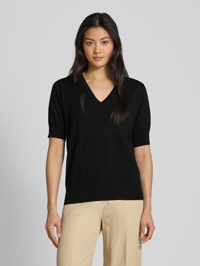 FREE/QUENT Gebreid shirt met V-hals, model 'Katie' Zwart - 4