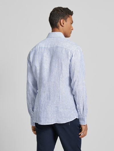 Bruun & Stengade Casual slim fit linnen overhemd met streepmotief, model 'SIDNEY' Blauw - 5