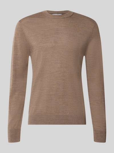 Produktfoto, Regular Fit Pullover aus reiner Wolle von Jake*s Studio Men in Hellbraun, glatte Struktur, klassische Form, neutraler Hintergrund.