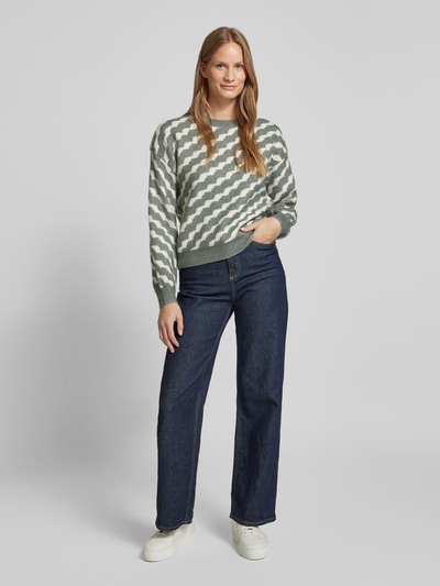 Vero Moda Strickpullover mit diagonalem Streifenmuster Modell 'LARA' Schilf 1