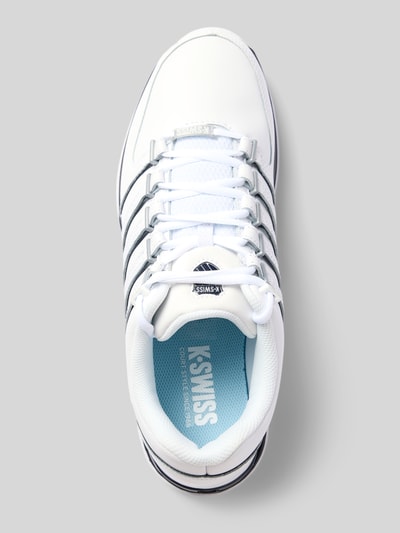 Productfoto, Sneaker aus Leder mit Label-Details Modell 'Rinzler' van K-SWISS voor heren, wit leer, afgerond model, vetersluiting, profielzool, hakhoogte 3 cm, schachthoogte 9 cm, schachtbreedte 9 cm