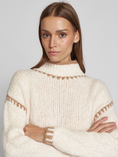 ZABAIONE Oversized gebreide pullover met opstaande kraag, model 'Emily' Beige - 3