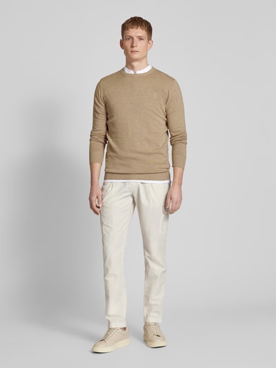 Bruun & Stengade Gebreide pullover met geribde ronde hals, model 'JUPITER' Lichtbruin - 1