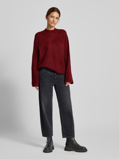 Jake*s Casual Strickpullover mit Stehkragen und überschnittenen Schultern Bordeaux 1