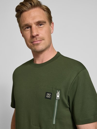 HUGO T-shirt met ritszak, model 'Dargentee' Donkergroen - 3