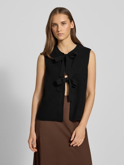 Pieces Regular Fit Strickweste mit Bindeverschluss Modell 'SILLY' Black 4