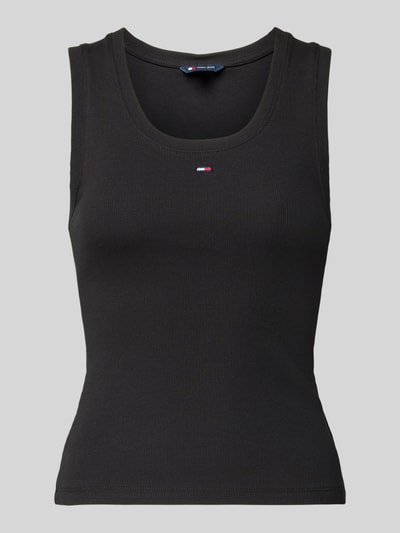 Produktfoto, Slim Fit Tank Top aus Baumwoll-Mix von Tommy Jeans, efekt: jednolity kolor, drobne prążkowanie, detal z logo, mieszanka bawełny