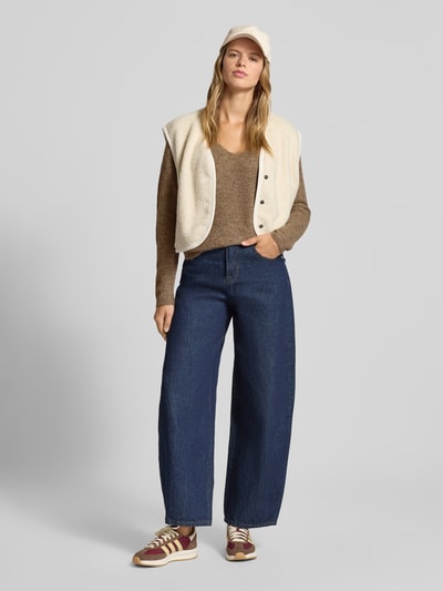 Pieces Sweter z dzianiny o kroju regular fit z prążkowaną fakturą model ‘ELLEN’ Średniobrązowy melanż 1