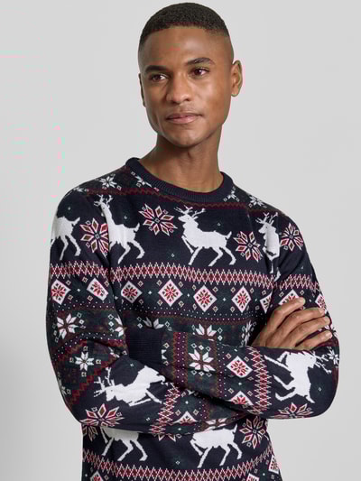 Lindbergh Strickpullover im Allover-Look Dunkelblau 3