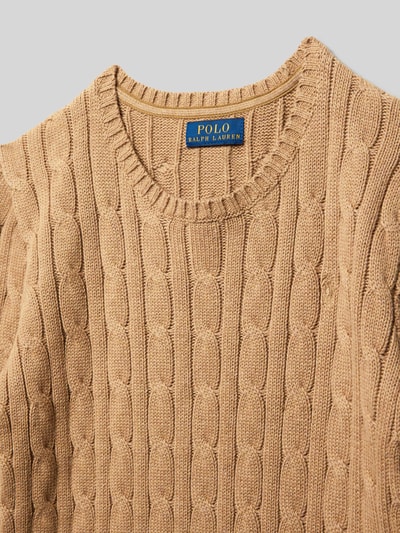 Polo Ralph Lauren Kids Sweter z dzianiny z prążkowanymi wykończeniami Camel 2