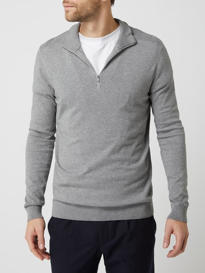 Selected Homme Troyer aus Pima-Baumwolle Modell 'Berg' Hellgrau Melange 4