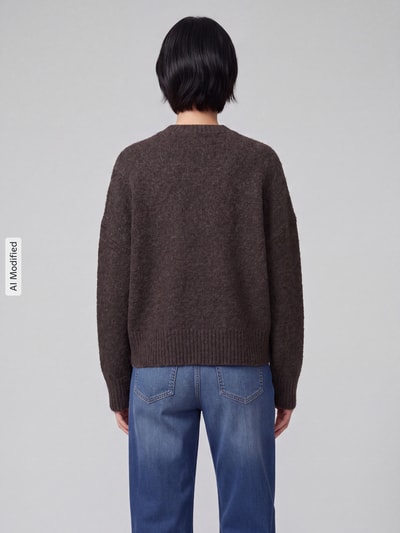 VERO MODA oversized pullover met wol model 'BOOM' Chocoladebruin gemêleerd - 5