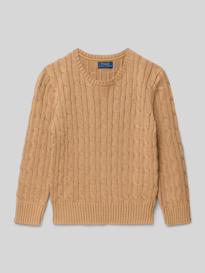 Polo Ralph Lauren Kids Sweter z dzianiny z prążkowanymi wykończeniami Camel 1