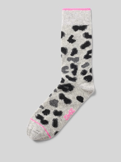 Produktfoto, Socken mit Kaschmir-Anteil im Leo-Design von UNIO HAMBURG, bawełniany miks z domieszką kaszmiru, ściągacze prążkowane, wzór w panterkę
