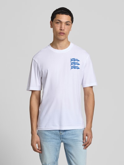 HUGO Blue męski t-shirt o kroju regular fit z czystej bawełny model 'NALIEN' Biały 4