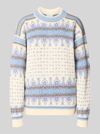 Produktfoto, Strickpullover im Allover-Look Modell 'ALBERTVILLE' von Dale of Norway in Creme und Hellblau, reine Baumwolle, Relaxed Fit, Rundhalsausschnitt, geometrisches Muster, Damen Strickpullover