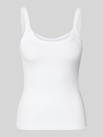 Produktfoto, weißes Trägertop in Ripp-Optik aus Baumwoll-Elasthan-Mix, Slim Fit, Rundhalsausschnitt, Trägertop in Ripp-Optik von Gina Tricot.
