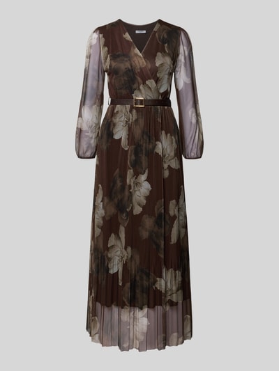 Produktfoto, Midikleid mit Gürtel Modell 'La44rinaa' von ZABAIONE w brązowym odcieniu z plisowaniem, rozkloszowany krój, dekolt V, elastyczny materiał.