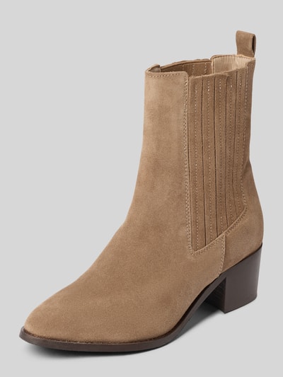 Produktfoto, Stiefel aus echtem Leder in Velours-Optik von BIANCO in Beige, glatte Sohle, 5 cm Absatz, 17 cm Schafthöhe, 13 cm Schaftweite