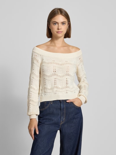 Only Sweter krótki z dzianiny z mieszanki bawełny model ‘VILDA LIFE’ Beżowy 4