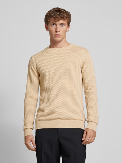 Knowledge Cotton Apparel Gebreide pullover met structuurmotief, model 'VAGN' Zand - 4