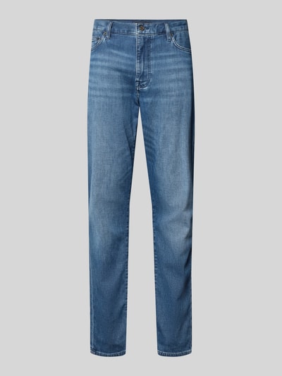 Produktfoto, Regular Fit Jeans aus Baumwoll-Mix von Tommy Hilfiger, stylizowana na denim, krój regular fit, naszywka z logo, nity, wyhaftowane logo, szlufki na pasek, zapięcie na guzik i ukryty zamek błyskawiczny, 5 kieszeni, mieszanka bawełny.