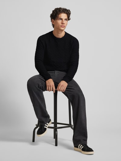 Only & Sons Gebreide pullover met structuurmotief, model 'KALLE' Zwart - 1