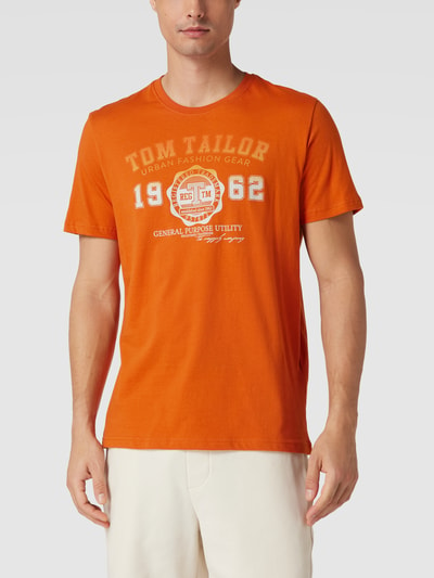 Tom Tailor T-shirt met labelprint Donkeroranje - 4