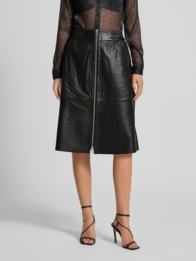 Bash Knielange rok in leerlook, model 'MONA' Zwart - 4