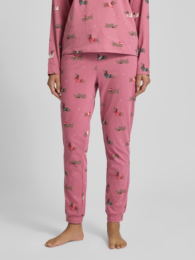 Jake*s Casual Pyjamabroek met elastische band en tunnelkoord Oudroze gemêleerd - 4