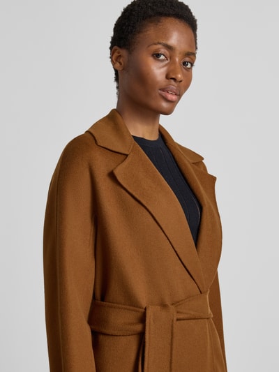 Max Mara Studio regular fit lange wollen jas met kasjmier model 'CLES' Donkerbruin - 3