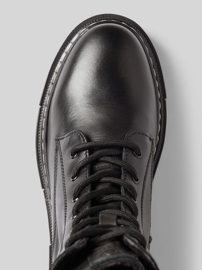 Produktfoto, schwarze glatte Oberfläche und runde Form, Schnürstiefel aus echtem Rindsleder von Tamaris, Damen Schnürstiefel