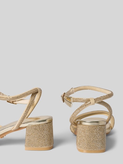 Produktfoto, Sandalette mit Ziersteinbesatz Modell 'LILLY SPARK' von Buffalo, metallic gold, runde Spitze, blokowy obcas, wysokość obcasa 6 cm