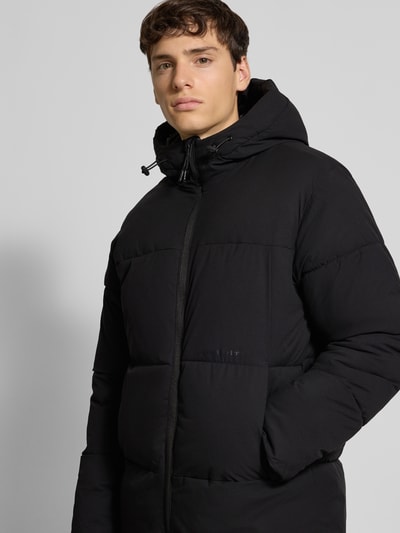 JACK & JONES Regular fit gewatteerde lange jas met capuchon, model 'Jorvester' Zwart - 3
