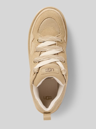 Produktfoto, Sneaker aus Leder-Textil-Mix Modell 'LOWMEL' von UGG in Beige mit Abgerundete-Spitze, Schnürung, Label-Details, Absatzhöhe 4 cm, Schafthöhe 9 cm, Schaftweite 8 cm, Herren